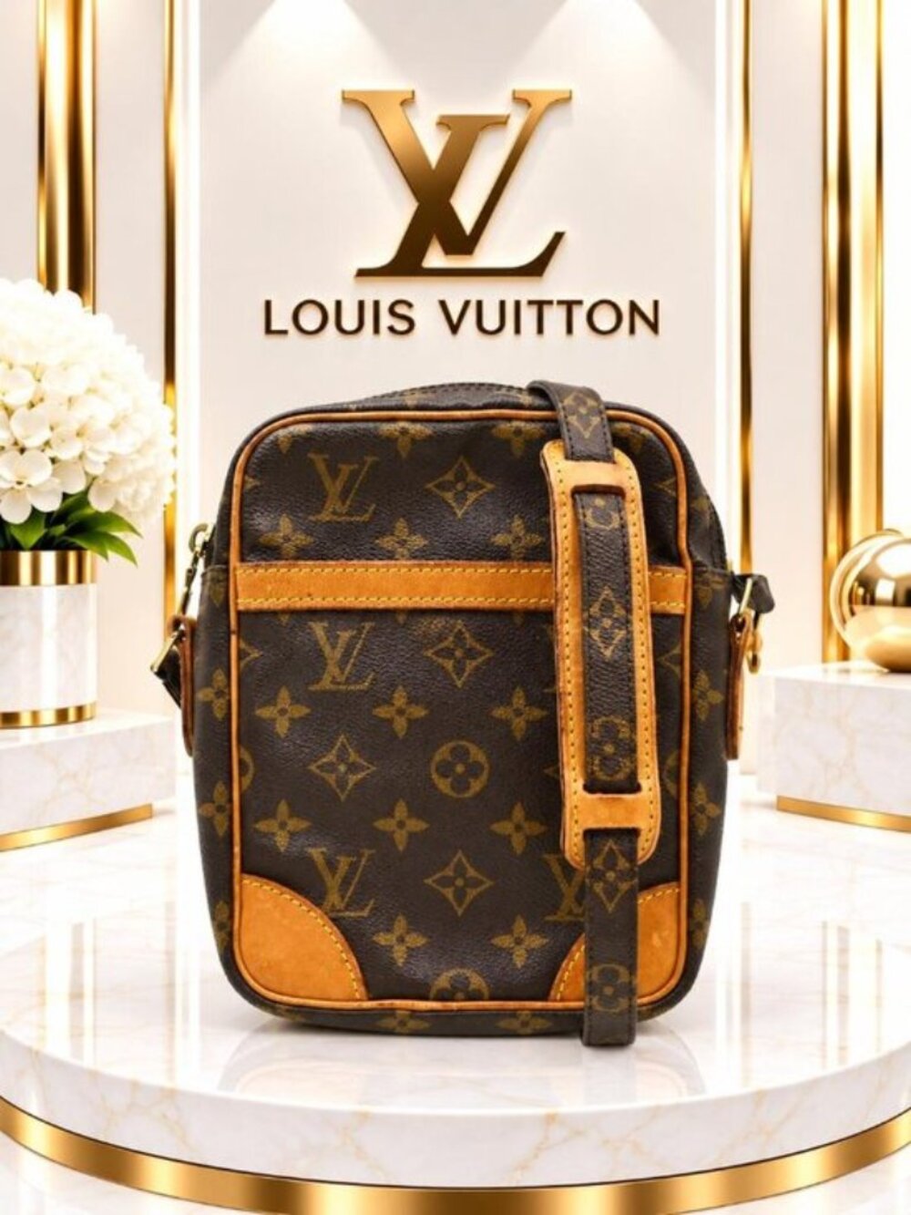 Authentic Louis Vuitton Danube Monogram Canvas Crossbody Shoulder Bag Vintage